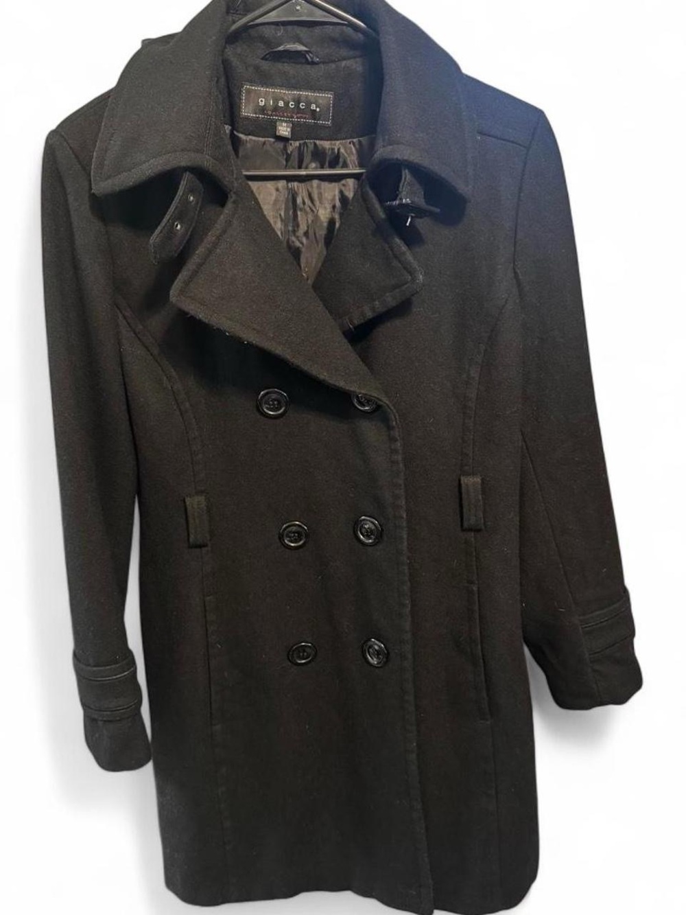 giacca Women's Black Double-Breasted Pea Coat